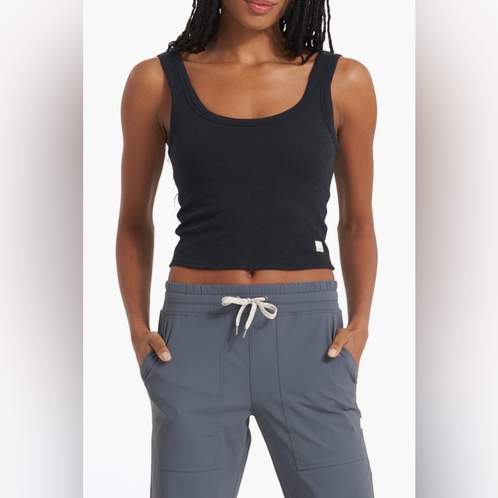 Vuori Sunrise Crop Tank Black VW1013 Square Neck Ribbed Stretch Top XL - Picture 5 of 7